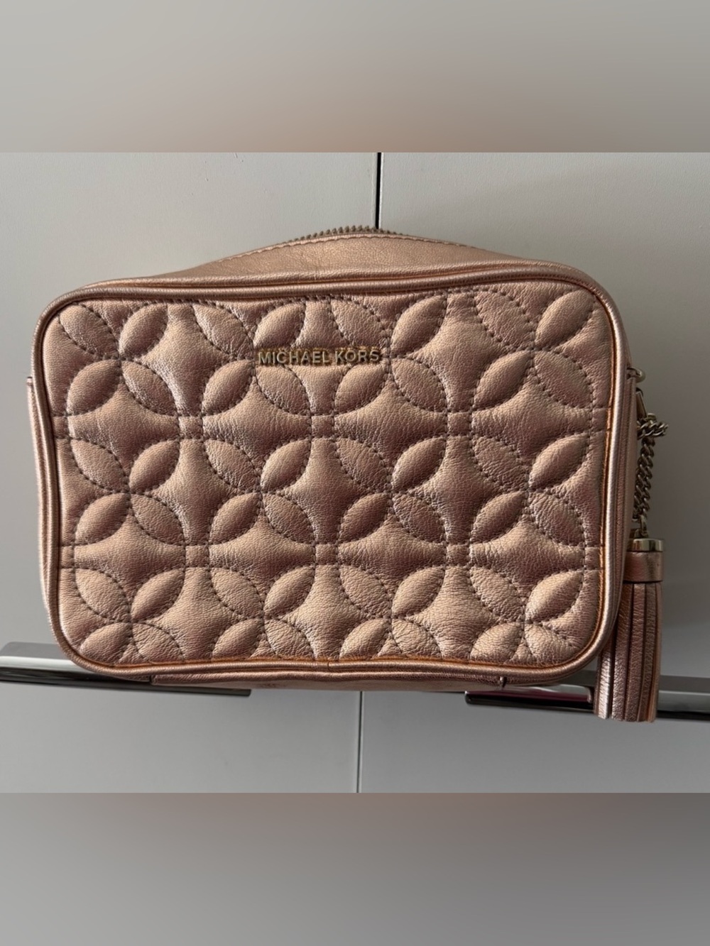 Michael Kors Quilted Metallic Rose Crossbody Bag